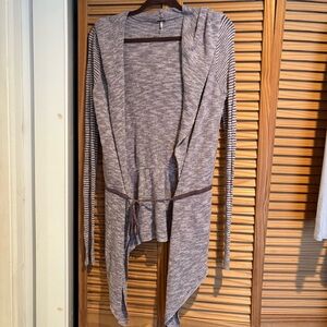 Free People For Keep Hooded Women's Duster Wrap Sweater Small Brown/Taupe